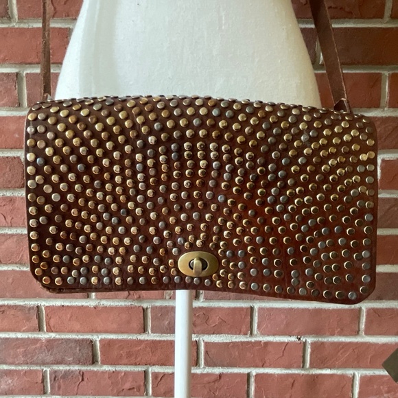 Moroccan Handcrafted Studded Genuine  Leather Crossbody Shoulder Bag Clutch NWOT - Picture 1 of 16